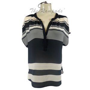 Banana Republic V-neck Button-down Black, White, Gray Stripes Top Size S…